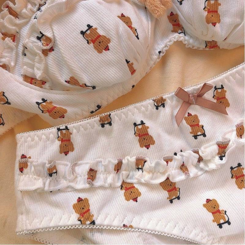 Kawaii teddy bear lingerie set white cotton cute