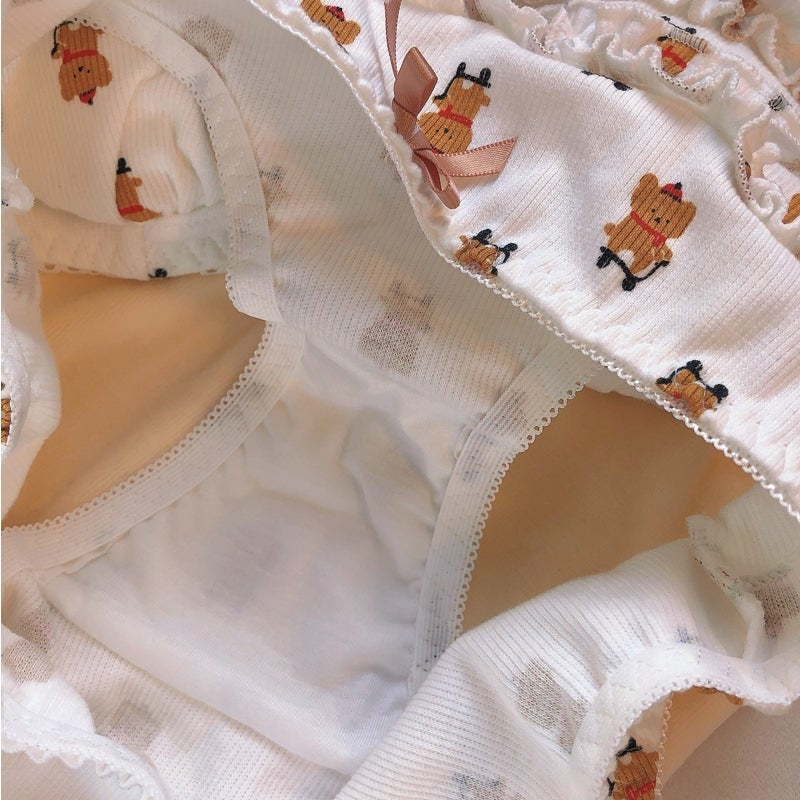 Kawaii teddy bear lingerie set white cotton cute