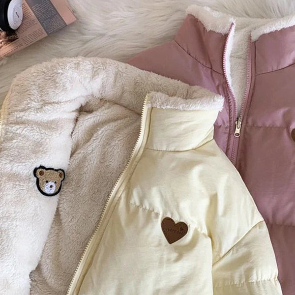 Fluffy Puffy Kawaii Teddy Bear Love Double Sided Coat | Kawaii Babe