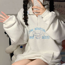 Textured cinna half-zip hoodie - cinna - cinnamoroll - hoodie - kawaii - plus size