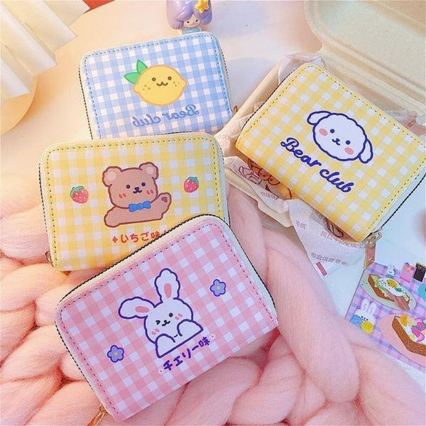 Kawaii Mini Purse Cute Small Wallets Aesthetic Bear Embroidery