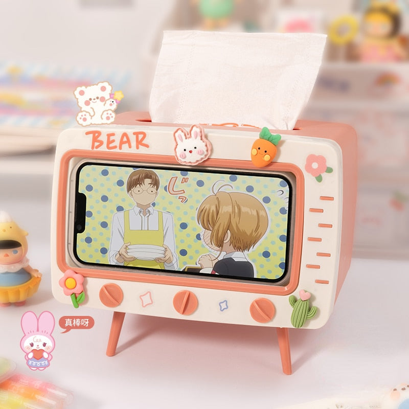 Tiny tv tissue box & phone holder - bear - bears - bunny - kawaii - rabbit