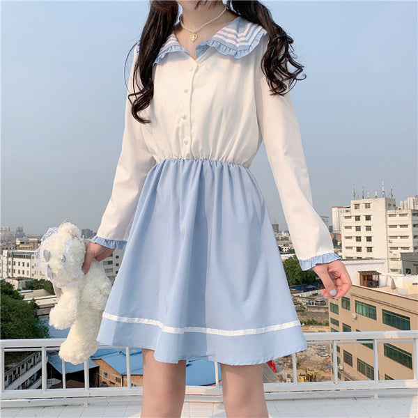 Traditional school girl dress - bear dress - blue - collared - dresses