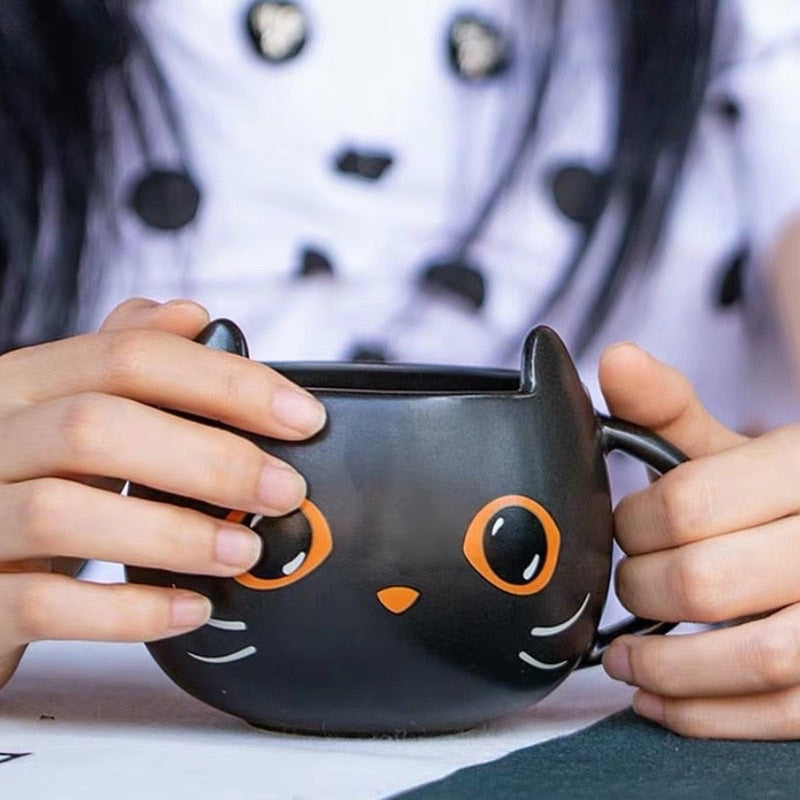 Trick or treat black cat mug - cat cup - cats - halloween - kawaii - spooky