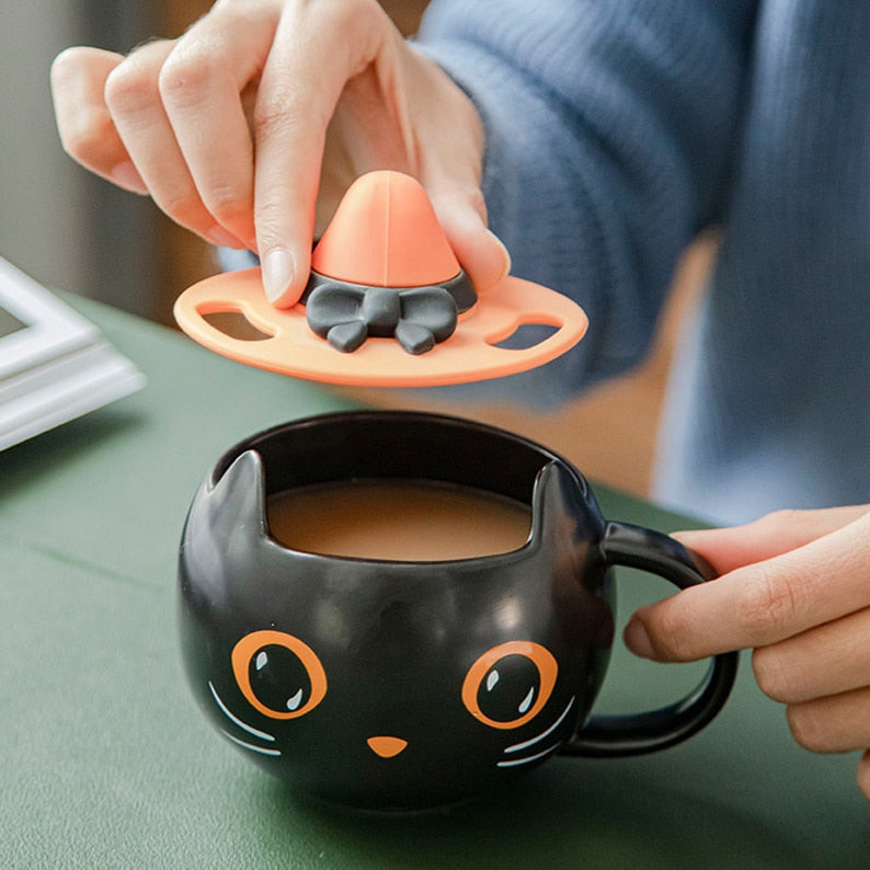 Trick or treat black cat mug - cat cup - cats - halloween - kawaii - spooky