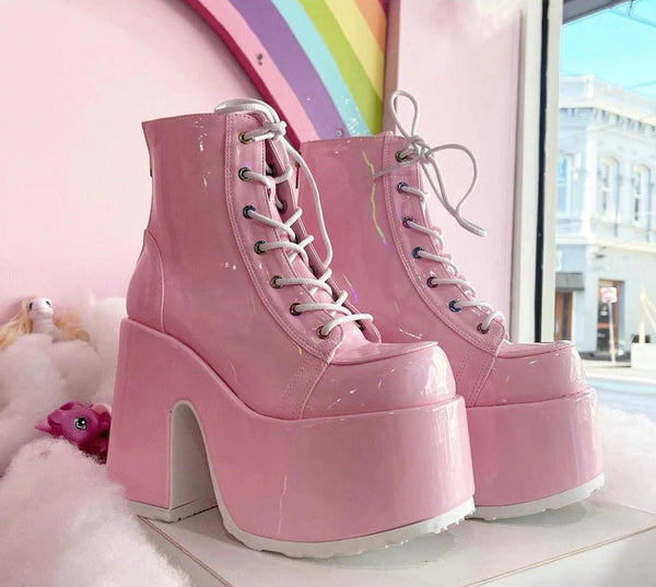 Ultra baddie booties - footwear - heels - holographic - kawaii - pastel