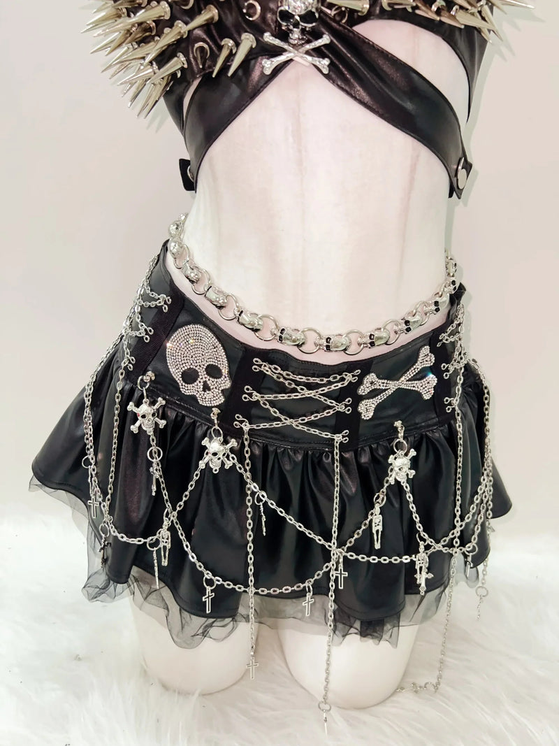 Ultra punk chained occult skirt - alternative - fashion - black - chains - cross