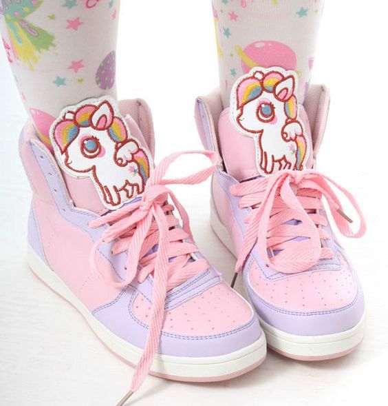 fairy kei pastel unicorn pegasus hi top sneakers high tops shoes candy colored sweet lolita yume kawaii harajuku japan fashion by kawaii babe