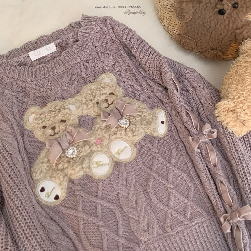 Vintage Teddy Knit Crewneck - bears, cardigan, knit, knitted, knitwear Kawaii Babe
