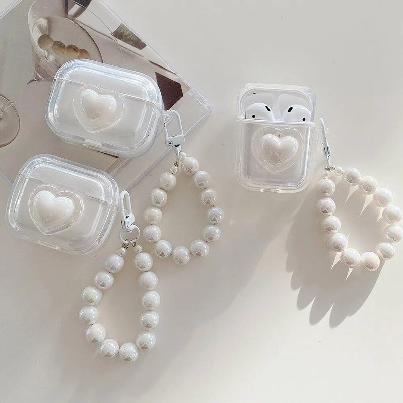 White heart airpods case and chain - airpod - case - airpods - hearts - iphone