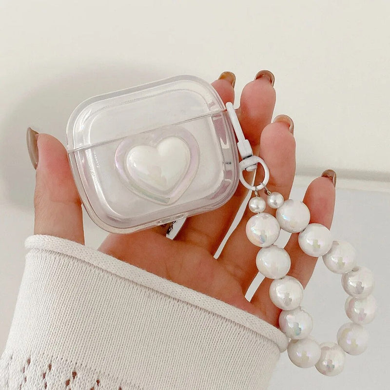 White heart airpods case and chain - airpod - case - airpods - hearts - iphone