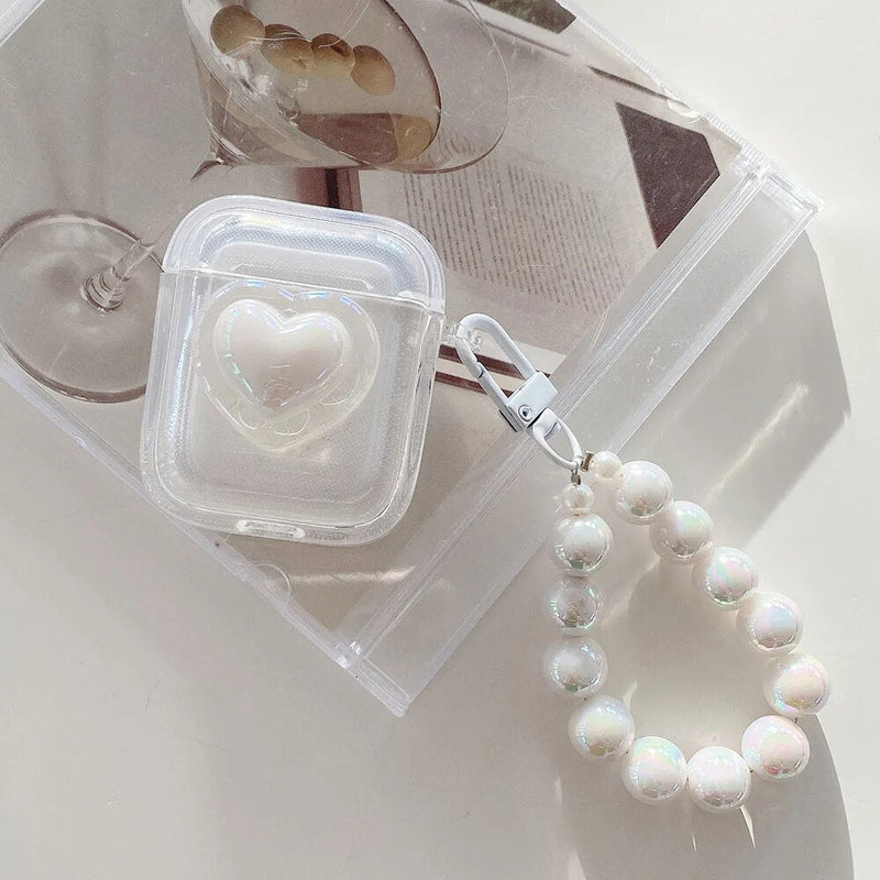 White heart airpods case and chain - airpod - case - airpods - hearts - iphone