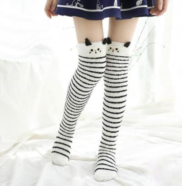 White kitty thigh highs - cats - furry - fuzzy - socks - high