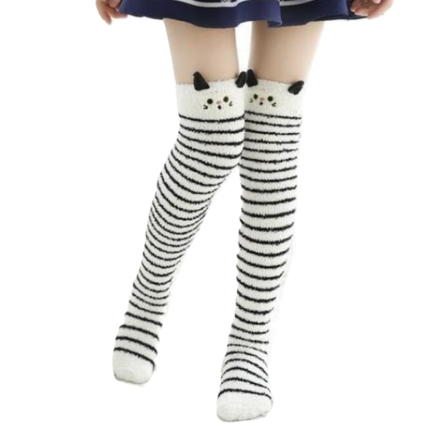 White kitty thigh highs - cats - furry - fuzzy - socks - high