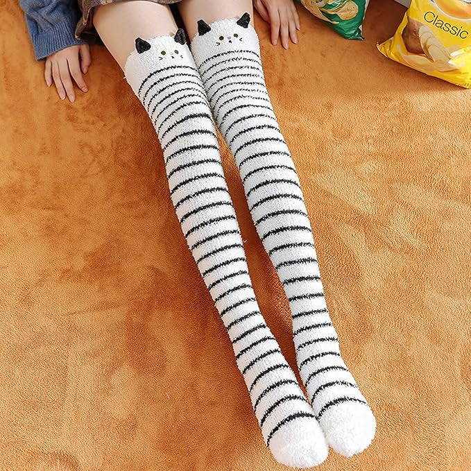 White kitty thigh highs - cats - furry - fuzzy - socks - high