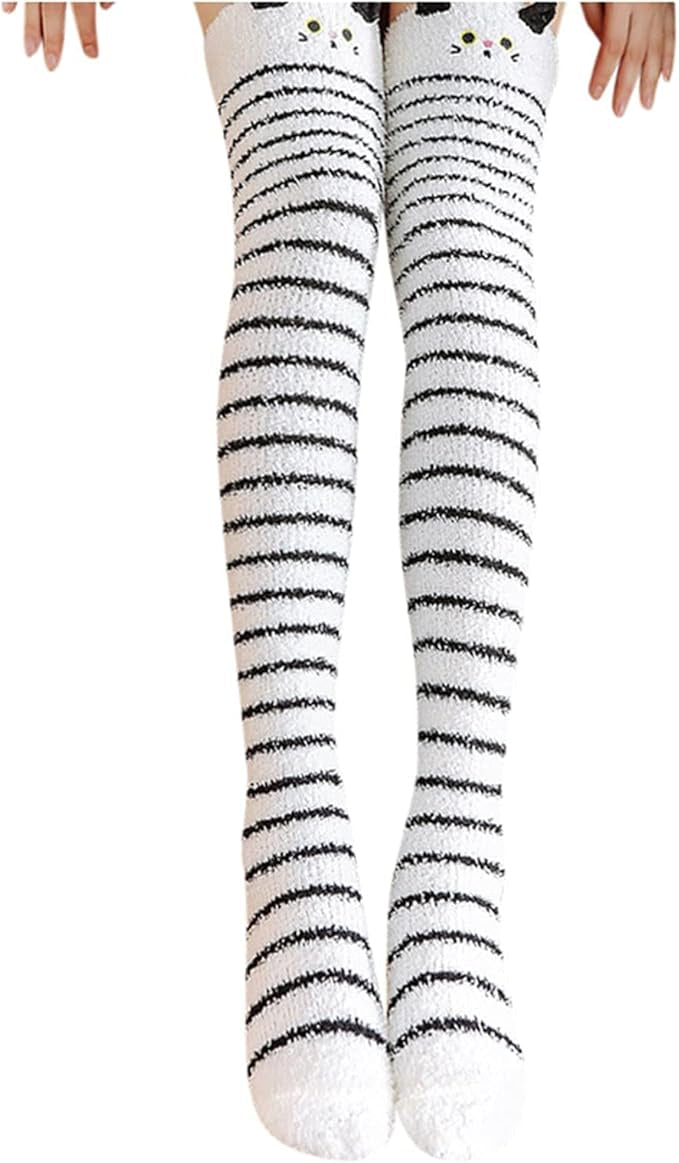 White kitty thigh highs - cats - furry - fuzzy - socks - high