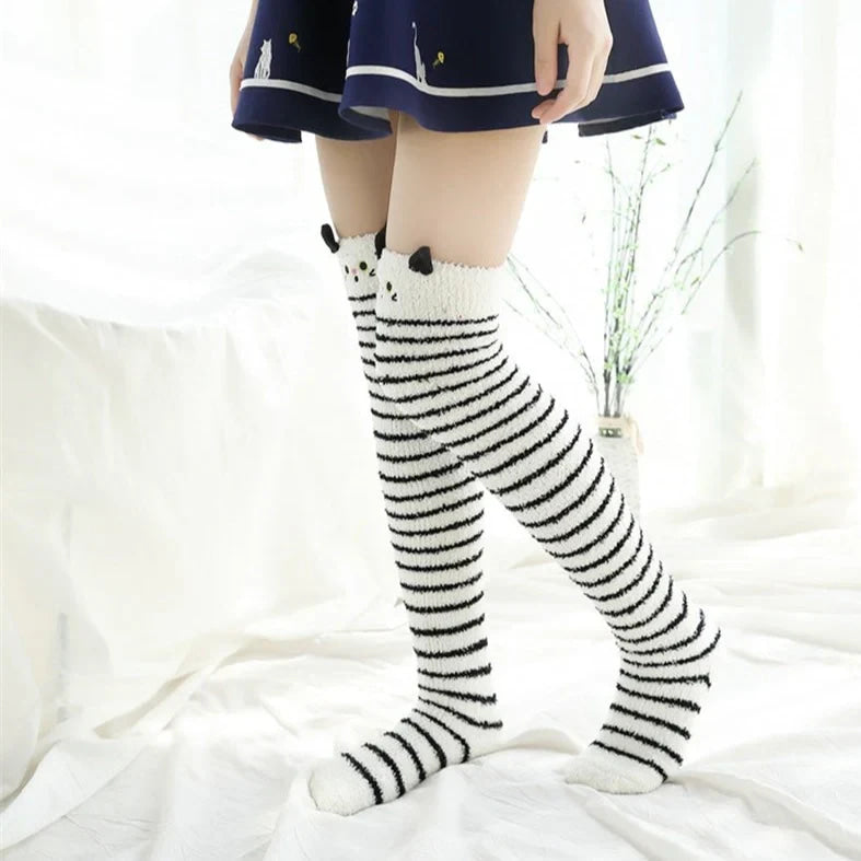 White kitty thigh highs - cats - furry - fuzzy - socks - high