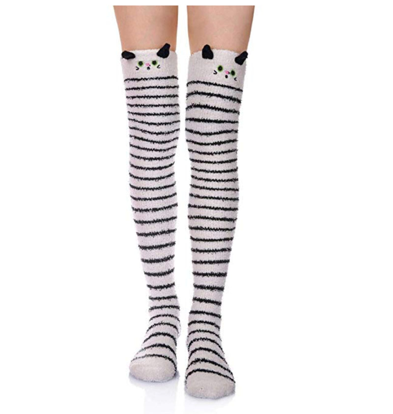 White kitty thigh highs - cats - furry - fuzzy - socks - high