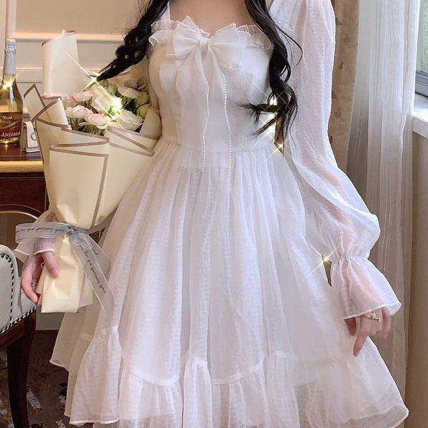 knee length dresses for ladies Little Flowers White Lace Dress