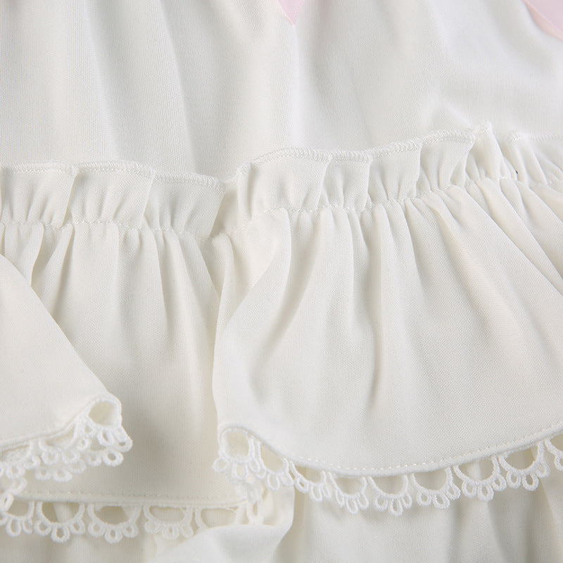 White lace ruffled skirt - bows - kawaii - lace - layered - ribbon