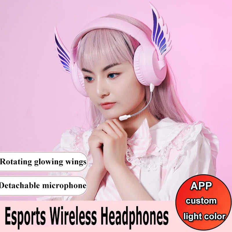 Winged led wireless headphones - anime - custom lights - headphones - headset - kawaii