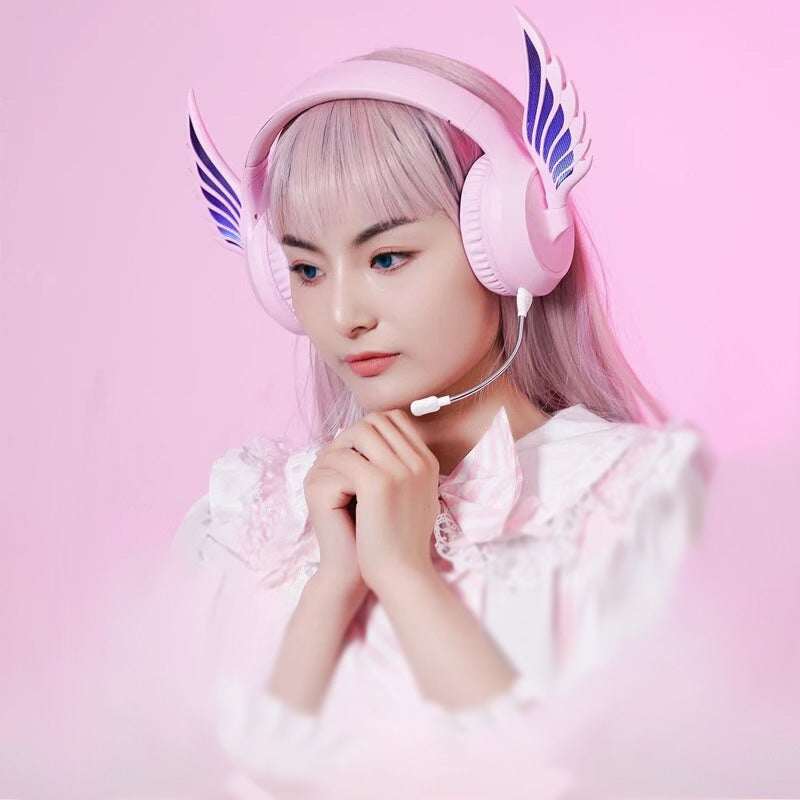 Winged LED Anime Angel Wireless Headphones Microphone Kawaii Babe Winged LED Anime Angel Wireless Headphones Microphone Kawaii Babe