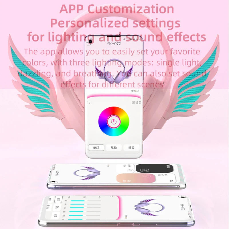 Winged led wireless headphones - anime - custom lights - headphones - headset - kawaii