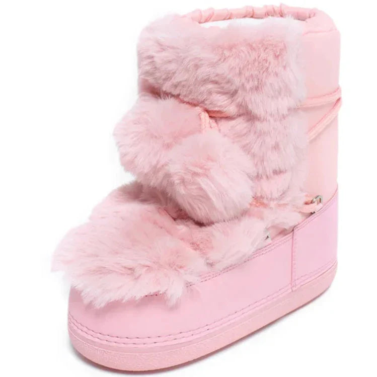 Winter pom snow boots - boots - footwear - fur - fuzzy - kawaii