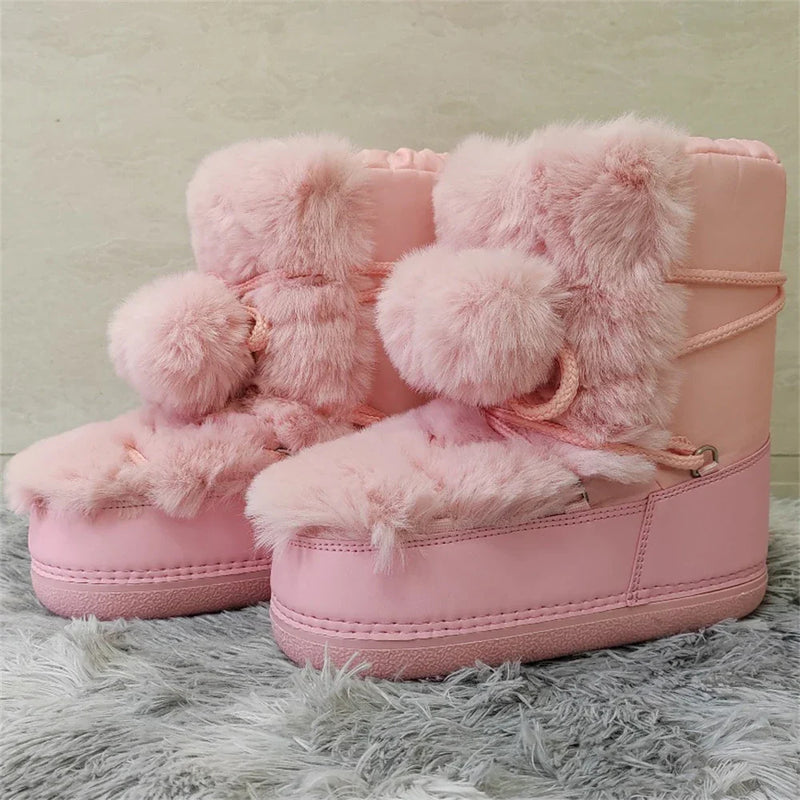 Winter pom snow boots - boots - footwear - fur - fuzzy - kawaii