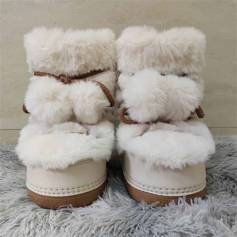 Winter pom snow boots - boots - footwear - fur - fuzzy - kawaii