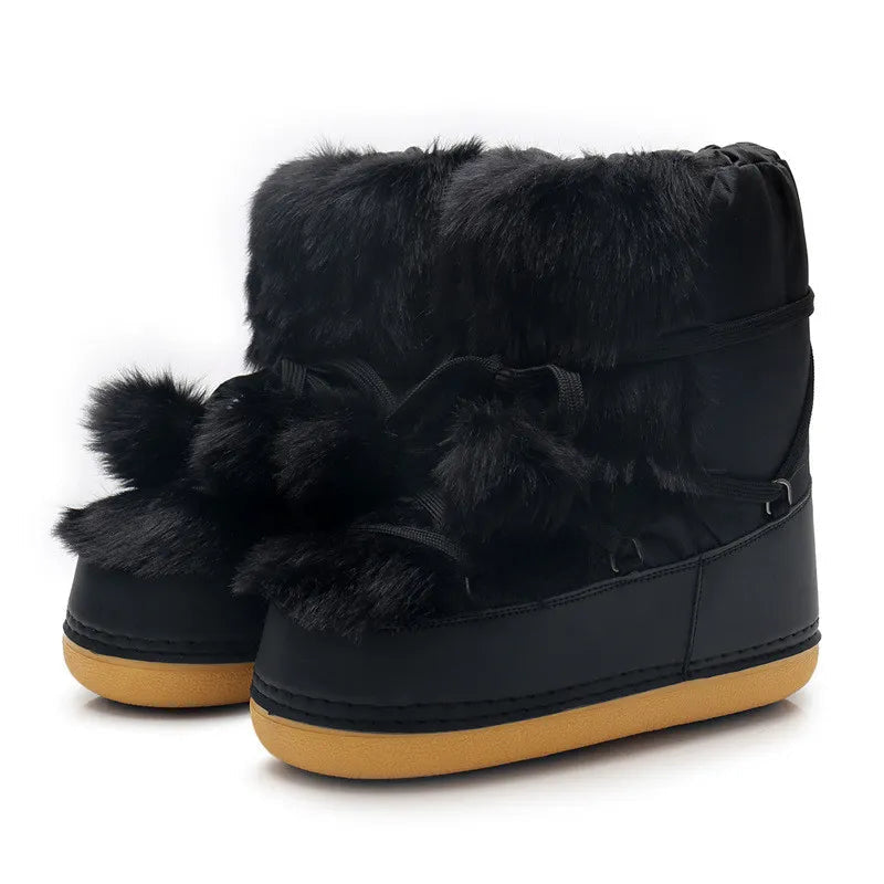 Winter pom snow boots - boots - footwear - fur - fuzzy - kawaii