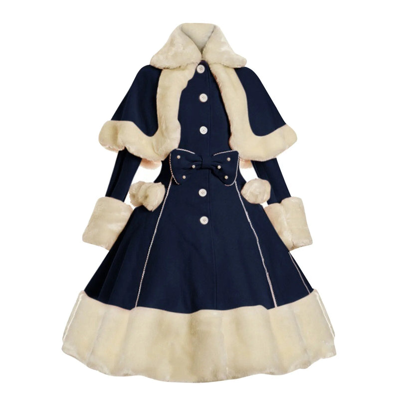 Kawaii winter princess faux fur flared dress coat