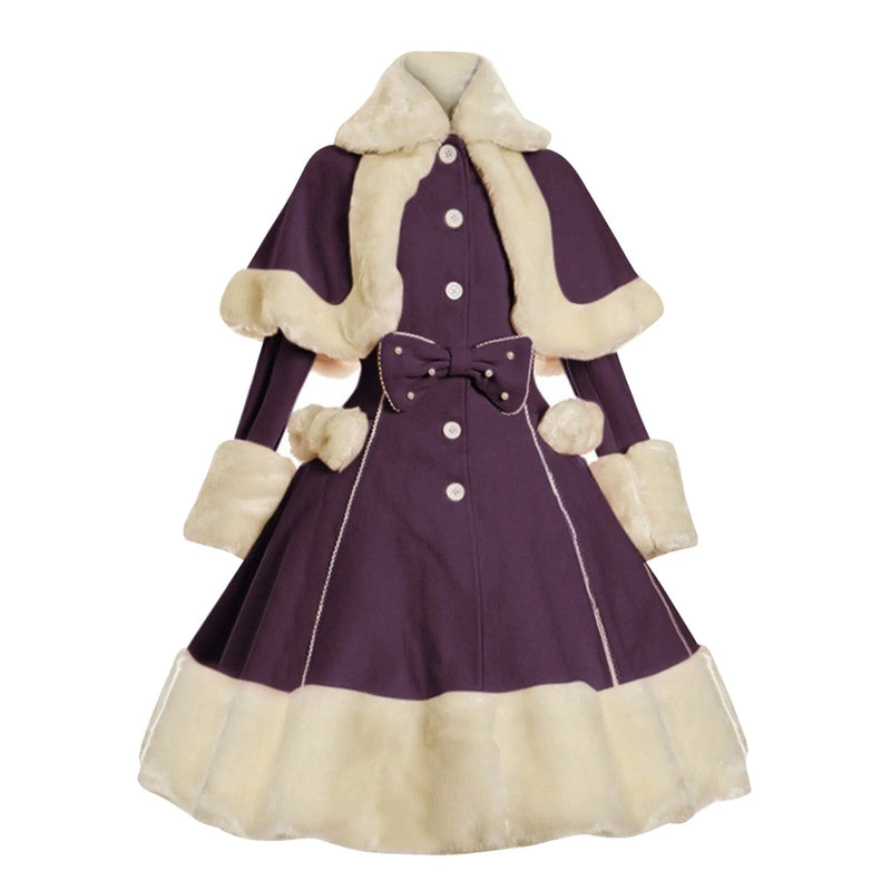 Kawaii winter princess faux fur flared dress coat