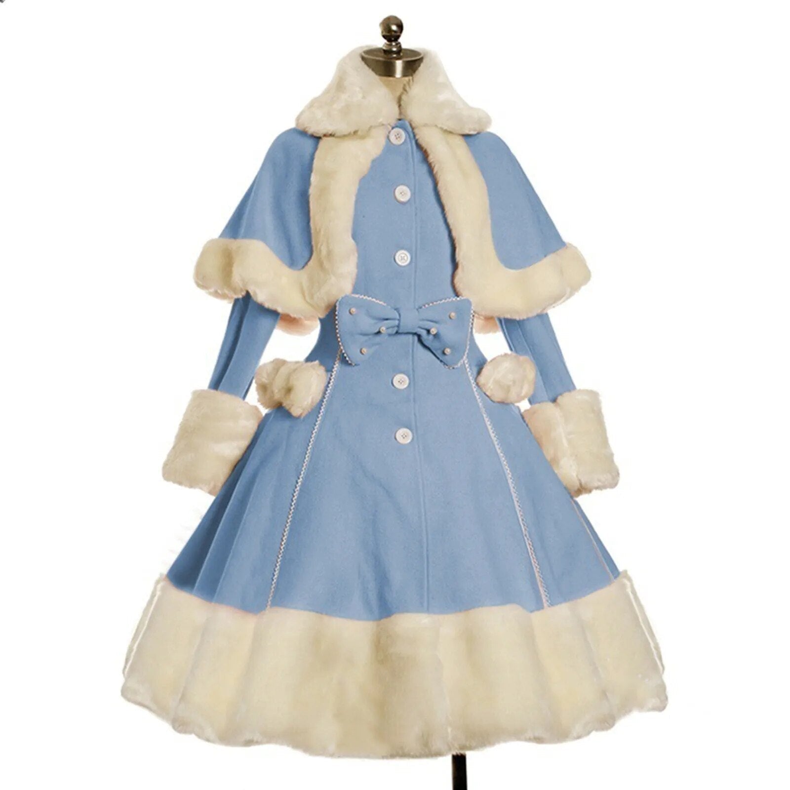 Winter Princess Faux Fur Flared Dress Coat Sky Blue / XXXL Winter Princess Faux Fur Flared Dress Coat Sky Blue / XXXL