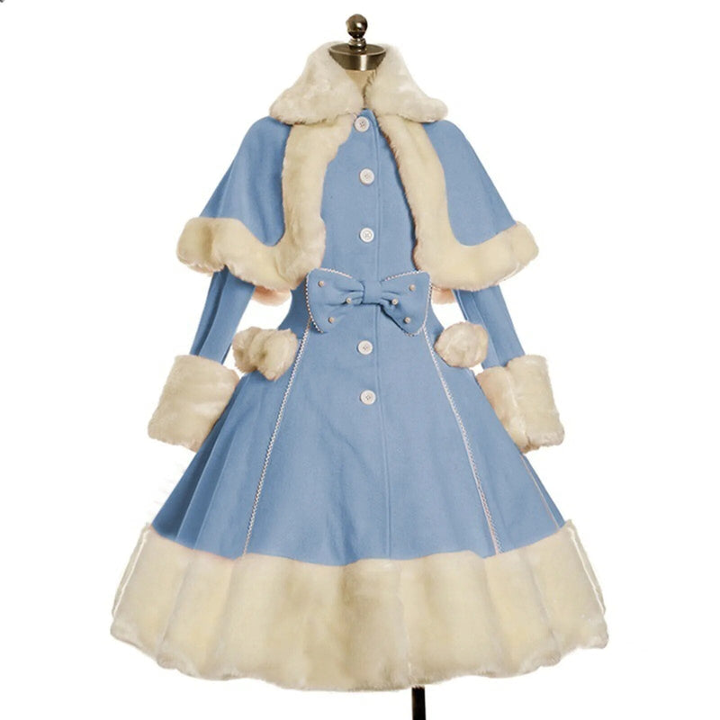 Kawaii winter princess faux fur flared dress coat