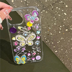 Y2K Butterfly iPhone Case Kawaii Cover Pins Buttons Y2K Butterfly iPhone Case Kawaii Cover Pins Buttons