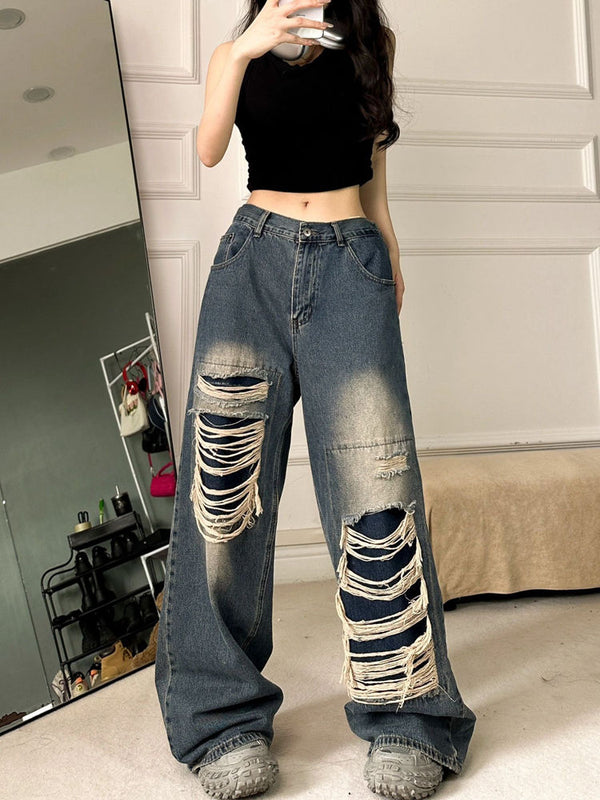 Y2k destroyed oversized jeans - denim - jeans - kawaii - pants - y2k