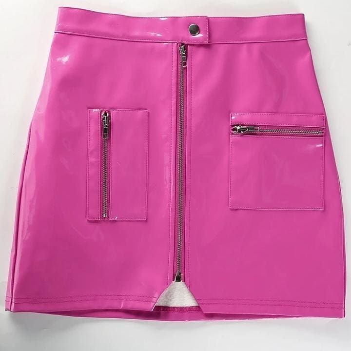 Kawaii y2k hot pink vinyl cargo miniskirt skirt