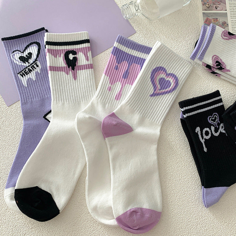 Y2k purple heart socks - hearts - kawaii - pink - purple - socks