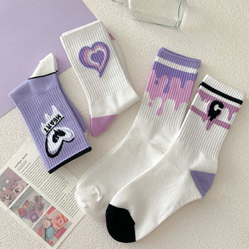 Y2k purple heart socks - hearts - kawaii - pink - purple - socks