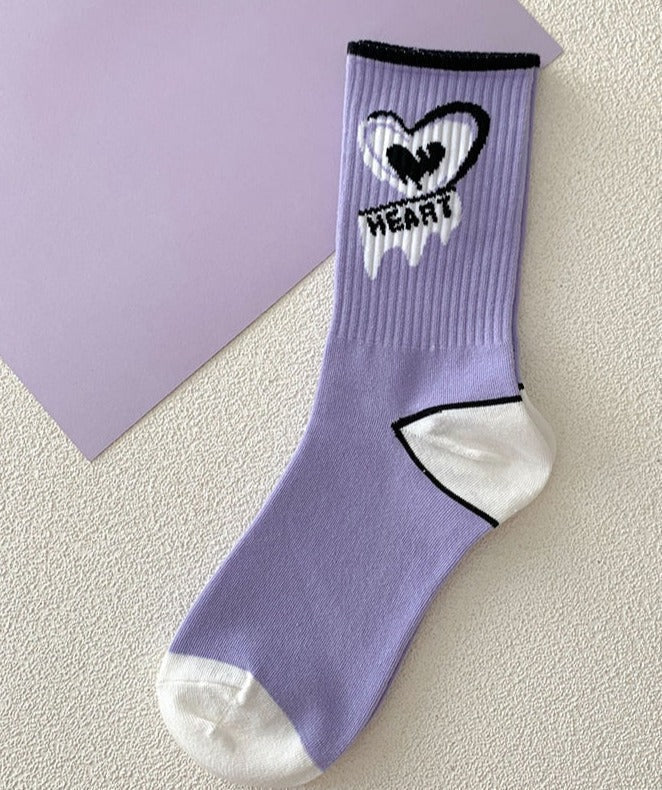 Y2k purple heart socks - hearts - kawaii - pink - purple - socks