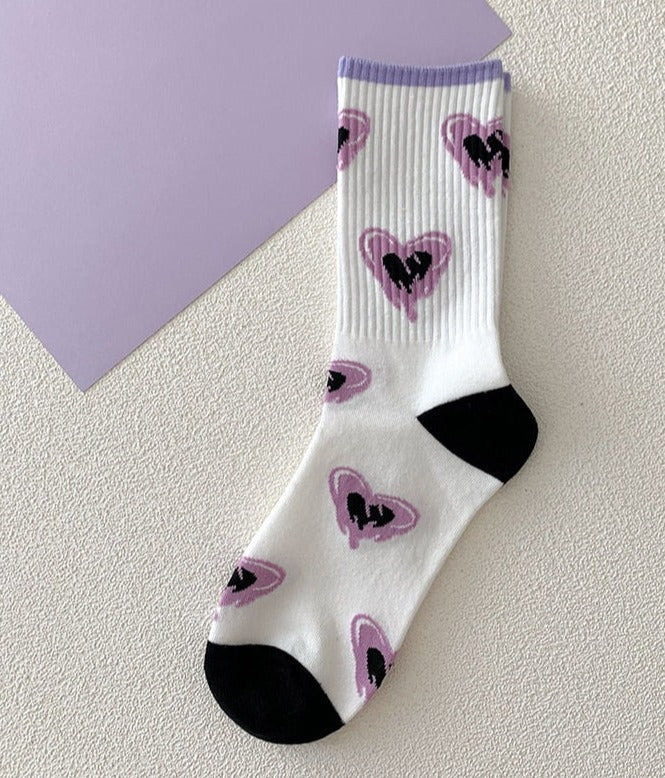 Y2k purple heart socks - hearts - kawaii - pink - purple - socks