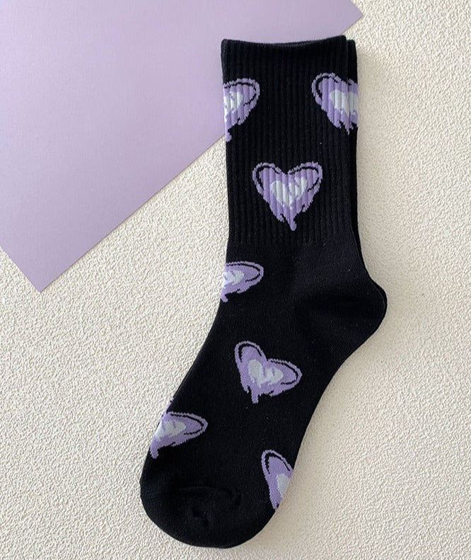 Y2k purple heart socks - hearts - kawaii - pink - purple - socks