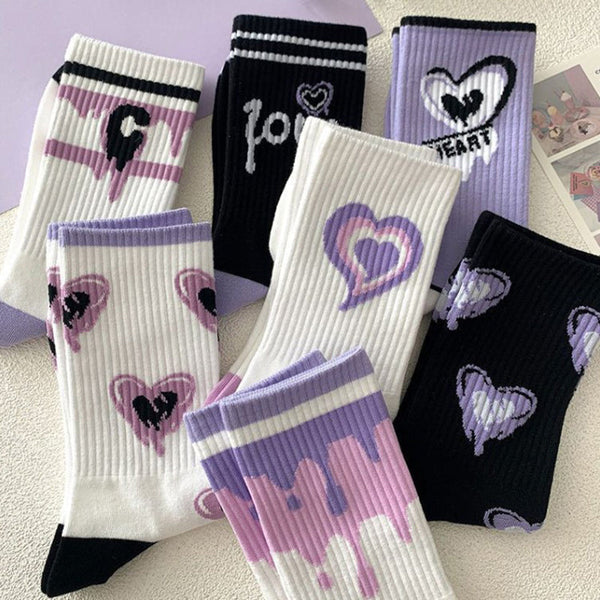 Y2k purple heart socks - hearts - kawaii - pink - purple - socks