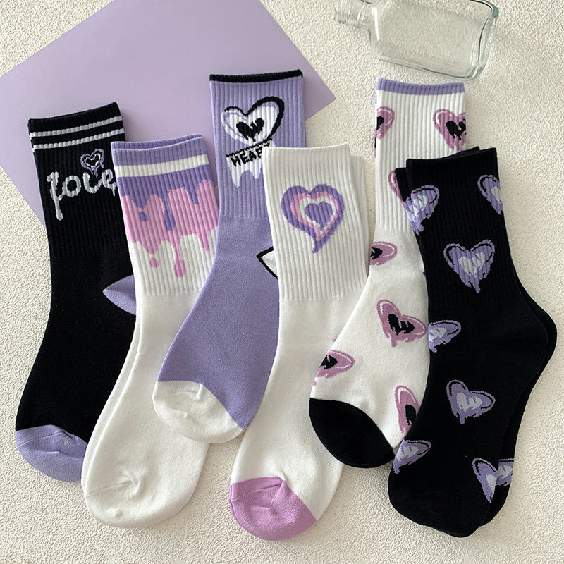 Y2k purple heart socks - hearts - kawaii - pink - purple - socks