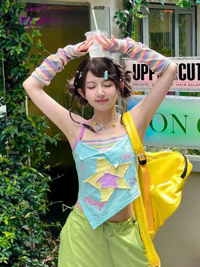 Y2K Star Girl Pastel Colorful Asymmetrical Tank Top Shirt – Kawaii