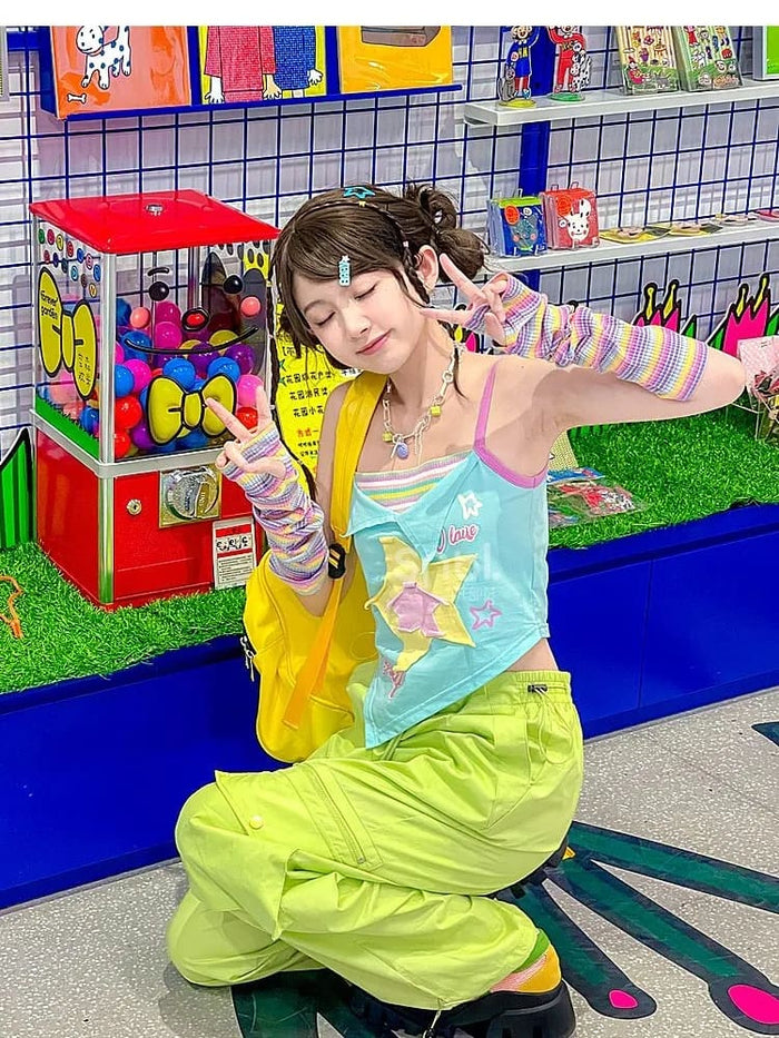 Y2K Star Girl Pastel Colorful Asymmetrical Tank Top Shirt – Kawaii