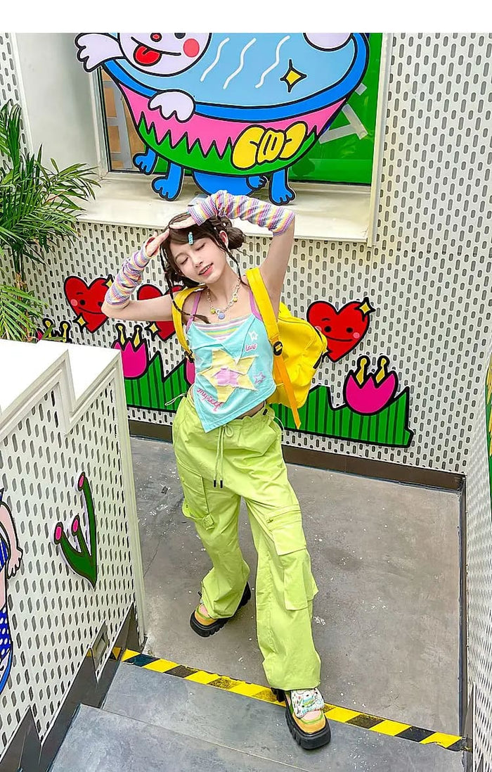 Y2K Star Girl Pastel Colorful Asymmetrical Tank Top Shirt – Kawaii