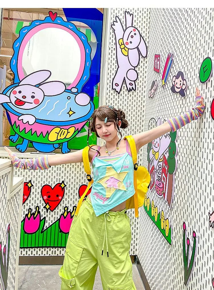 Y2K Star Girl Pastel Colorful Asymmetrical Tank Top Shirt – Kawaii