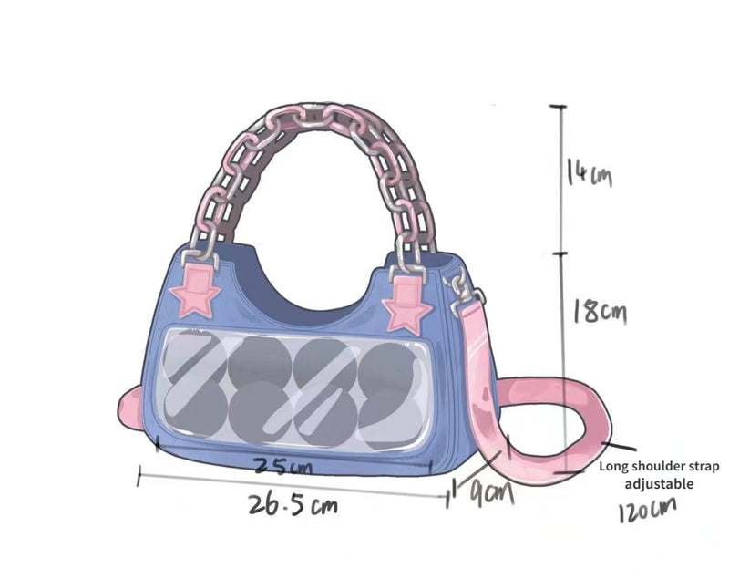 Kawaii y2k starry denim chain shoulder strap handbag purse